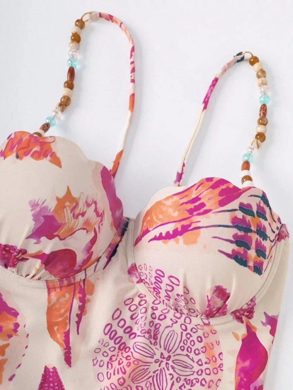 Multicolor Casual Women's sea shell Print Spaghetti Strap One-Piece Swimsuit